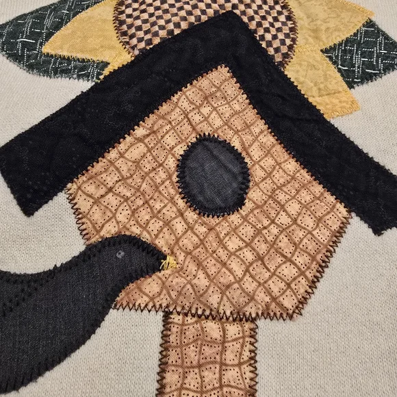 Sunflower Patchwork Embroided Hem Crewneck Granny Sweater Cottagecore - Picture 3 of 11